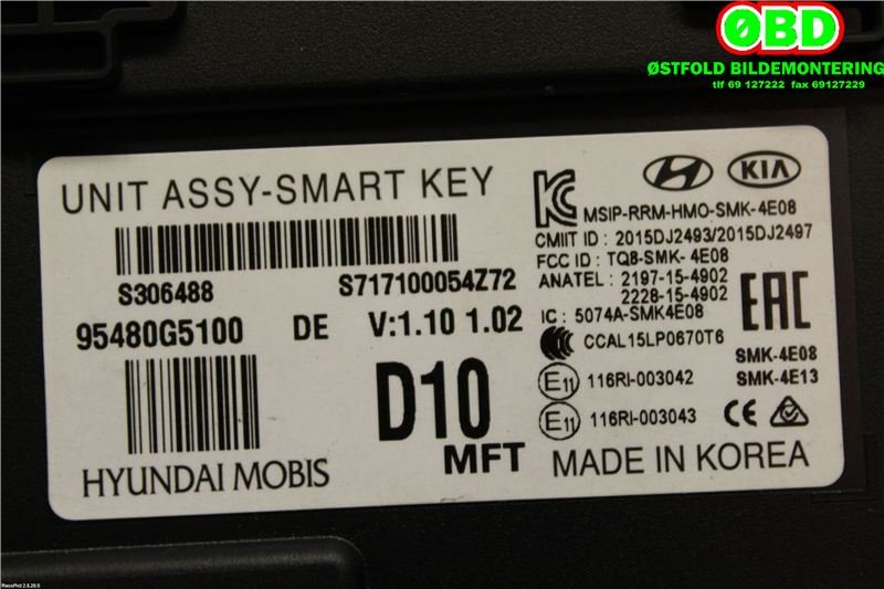 Styreenhet nøkkelfri/keyless til Kia Niro 2016-2021  (KIA|95480G5100|)
