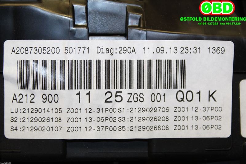 Instrumentpanel til Mercedes E-Klasse 2013-2016 (Fase 2) (W212) (W212) (MERCEDES|A 212 900 11 25||2129001125)