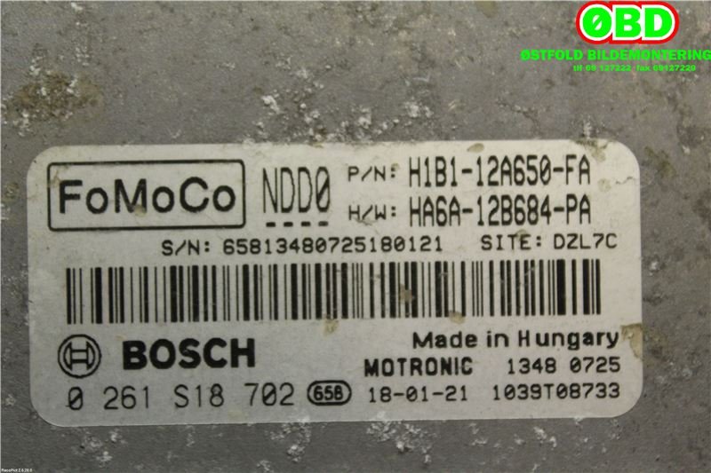 Styreenhet motor til Ford Fiesta 2017-->> (Type VII)  (FORD|2162696|0261S18702|H1B112A650FA)