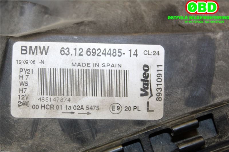 Frontlykt venstre halogen til BMW 1-Serie 2004-2011 (E81/E82/E87/E88) (E81/E82/E87/E88) (BMW|63 12 6 924 485||63126924485)