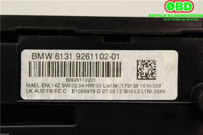 Varmeapparat betjening til BMW 1-Serie 2011-2015 (Fase 1) (F20/F21) (F20/F21) (BMW|64 11 9 287 337||64119261086)