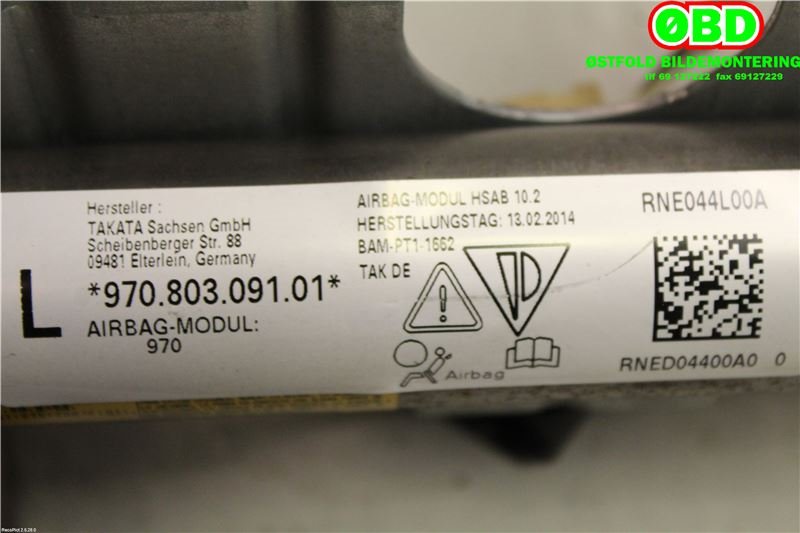 Airbag gardin venstre til Porsche Panamera 2009-2017 (Type I) (970) (970) (PORSCHE|970 803 091 01|970 803 091 03|97080309101)