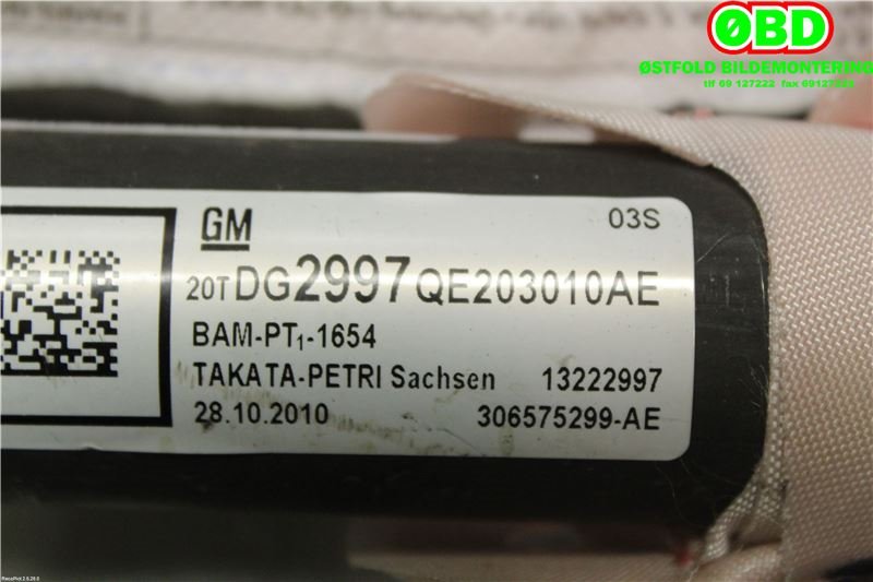 Airbag gardin høyre til Opel Insignia A 2009-2014  (OPEL|13222997|51 99 391|)