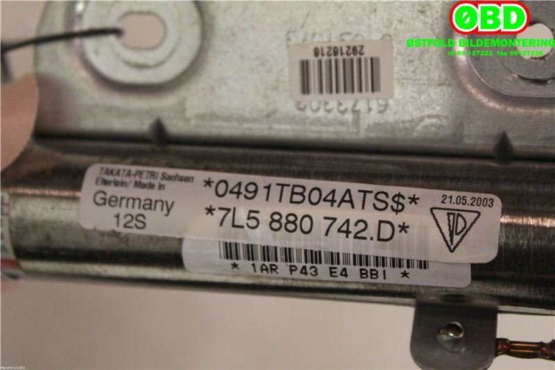 Airbag gardin høyre til Porsche Cayenne 2002-2006 (Fase 1) (9PA) (9PA) (Porsche|955 803 070 02||7L5880742D)