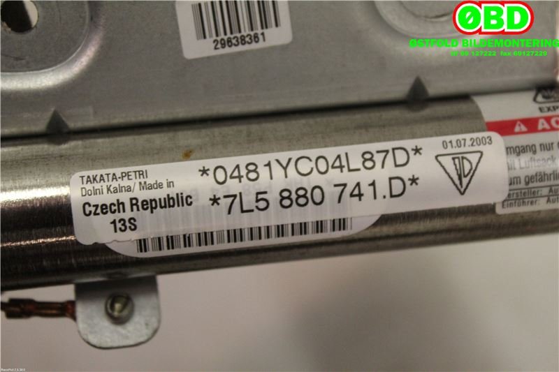 Airbag gardin venstre til Porsche Cayenne 2002-2006 (Fase 1) (9PA) (9PA) (Porsche|955 803 069 02|955 803 069 03|7L5880741D)