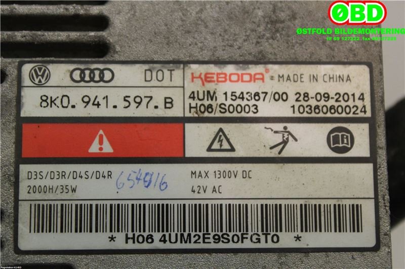 Styreenhet xenon/ballast til Škoda Octavia 2013-2016 (Type III, Fase 1)  (SKODA|8K0 941 597 E||8K0941597B)