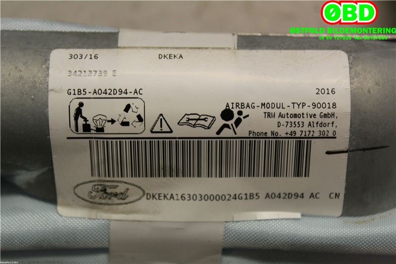 Airbag gardin høyre til Ford Ka+ 2016-->> (Type III)  (FORD|2022097||G1B5A042D94AC)