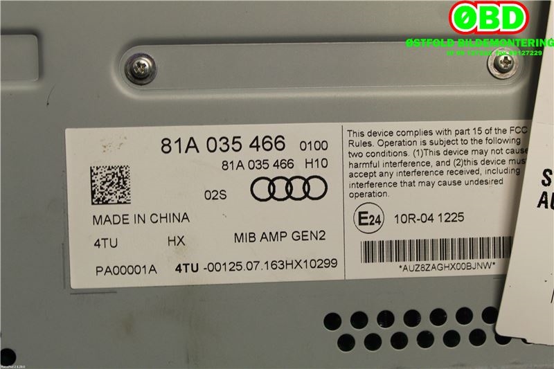 Bilstereo forsterker til Audi A3 2016-2020 (Type III, Fase 2) (AUDI|81A035466|)