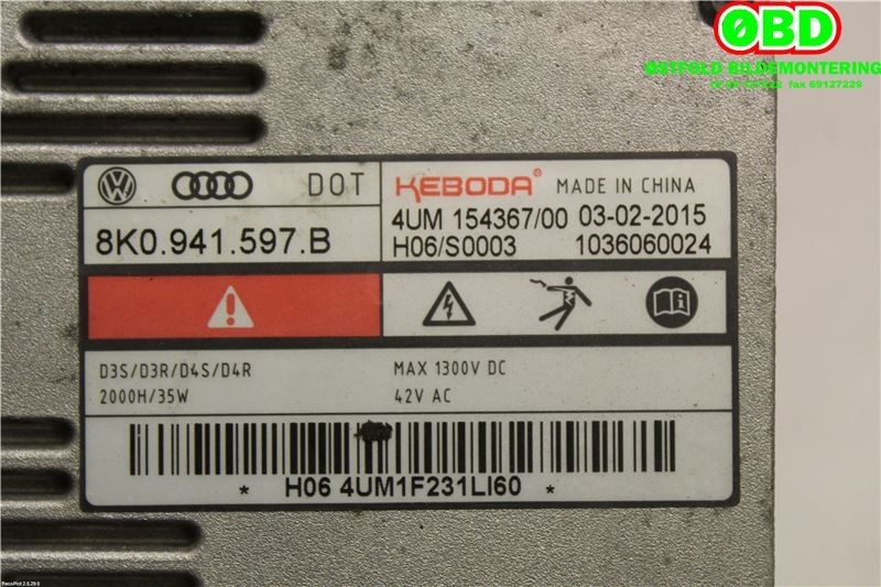 Styreenhet xenon/ballast til Škoda Octavia 2013-2016 (Type III, Fase 1)  (SKODA|8K0 941 597 E||8K0941597B)