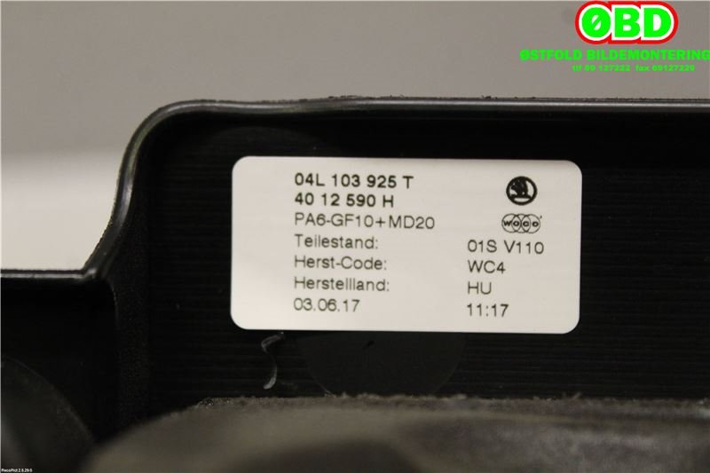 Motordeksel over motor til Škoda Octavia 2017-2020 (Type III, Fase 2)  (SKODA|04L 103 925 T||04L103925T)