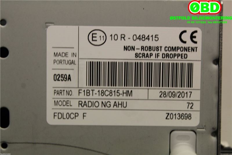 Bilstereo til Ford Transit Courier 2018-2023 (Type I, Fase 2)  (FORD|2335493||F1BT18C815HM)
