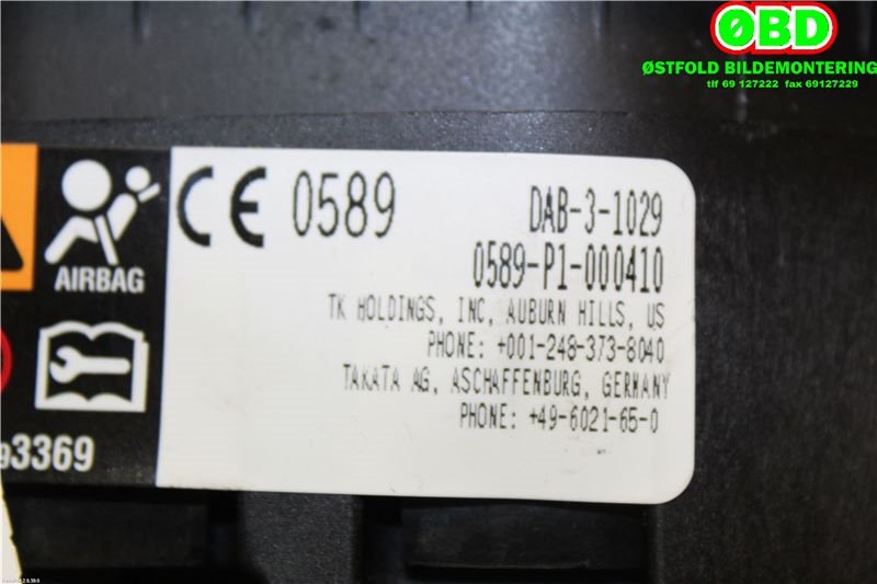 Airbag rattpute til Jeep Cherokee 2014-->> (Type V)  (JEEP|1VR14DX9AC||0589P1000410)