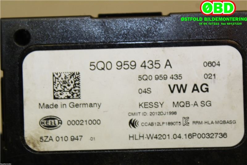 Styreenhet nøkkelfri/keyless til Škoda Fabia 2007-2010 (Type II, Fase 1)  (|5Q0959435A)