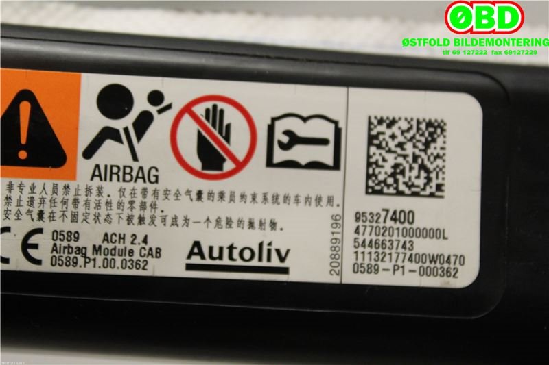 Airbag gardin venstre til Opel Mokka 2012-2016 (Type I, Fase 1)  (OPEL|95327400|199459|)