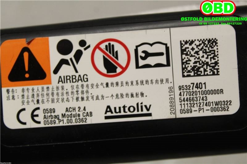 Airbag gardin høyre til Opel Mokka 2012-2016 (Type I, Fase 1)  (OPEL|95327401|199460|)