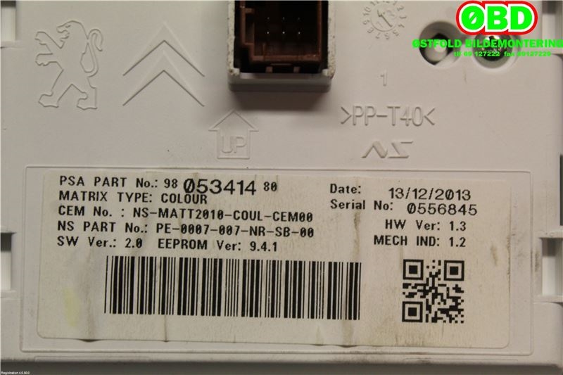 Instrumentpanel til Peugeot 2008 2013-2019 (Type I)  (PEUGEOT|9678077980|9822703980|9805341480)