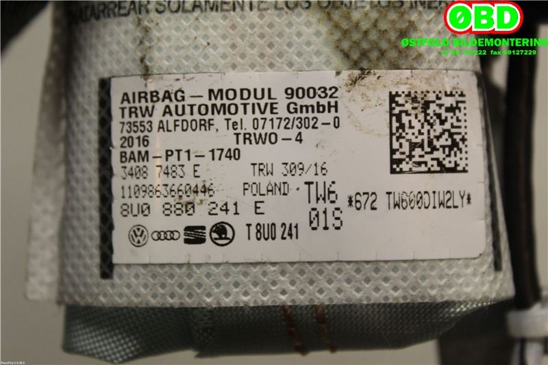 Airbag sidepute venstre til Audi Q3 2015-2018 (Type I, Fase 2)  (AUDI|8U0 880 241 E||8U0880241E)