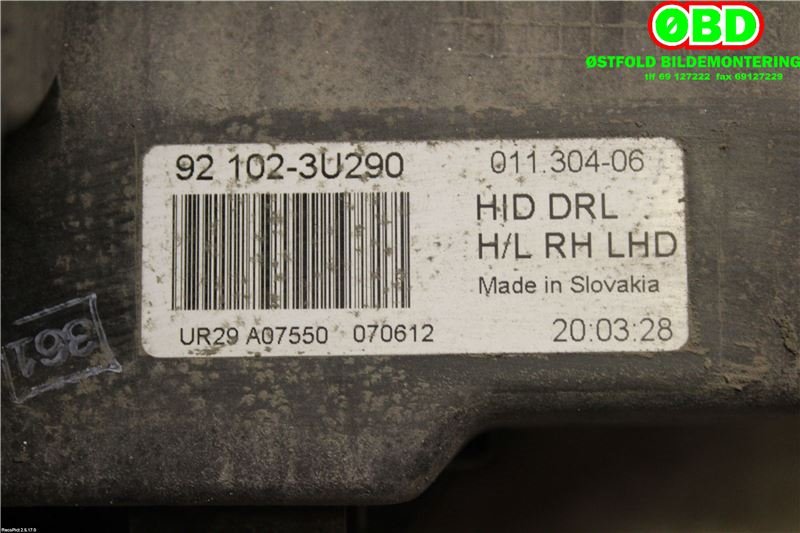 Frontlykt høyre xenon til Kia Sportage 2010-2016 (Type III)  (KIA|921023U290|)