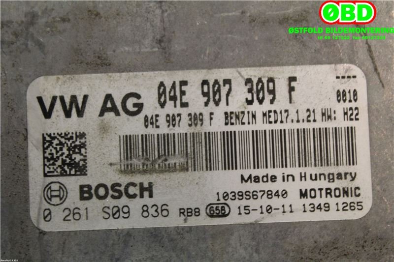 Styreenhet motor til VW Golf VII 2012-2017 (Fase 1)  (04E 906 023 AG|0261S09836|04E907309F)