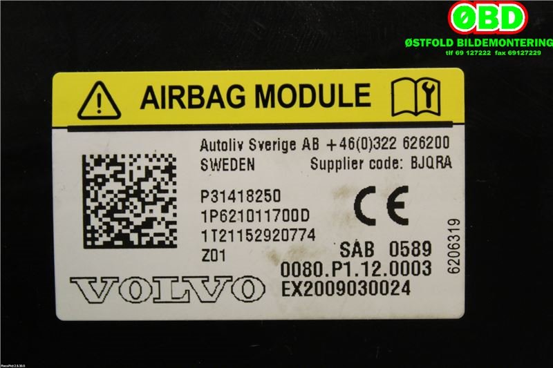 Airbag sidepute høyre til Volvo V40 2012-2019  (VOLVO|31418250|)