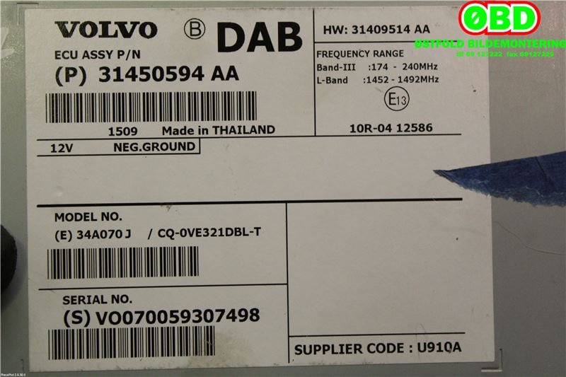 Bilstereo diverse til Volvo V40 2012-2019  (VOLVO||31450594AA)