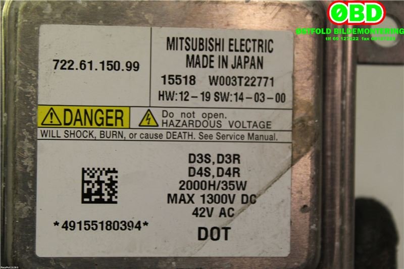 Styreenhet xenon/ballast til Volvo V40 2012-2019  (VOLVO|31335777|7226115099|W003T22771)