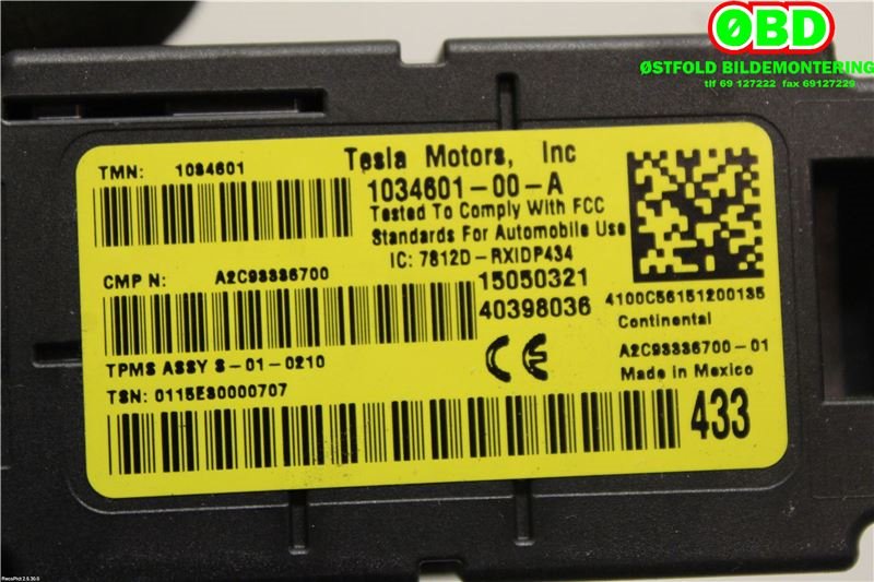 Sensor dekktrykk til Tesla Model S 2013-2016 (Fase 1)  (TESLA|103460100A|)