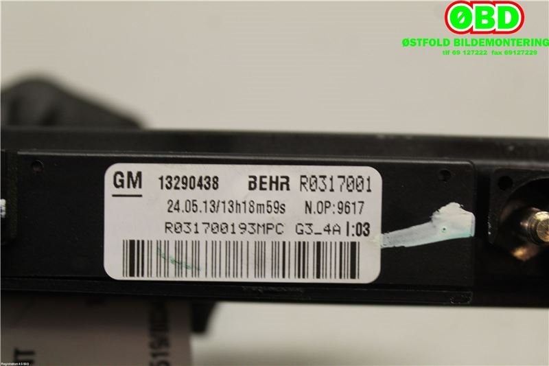 Varmeapparat register til Opel Mokka 2012-2016 (Type I, Fase 1)  (OPEL|95018021|1618446|13290438)
