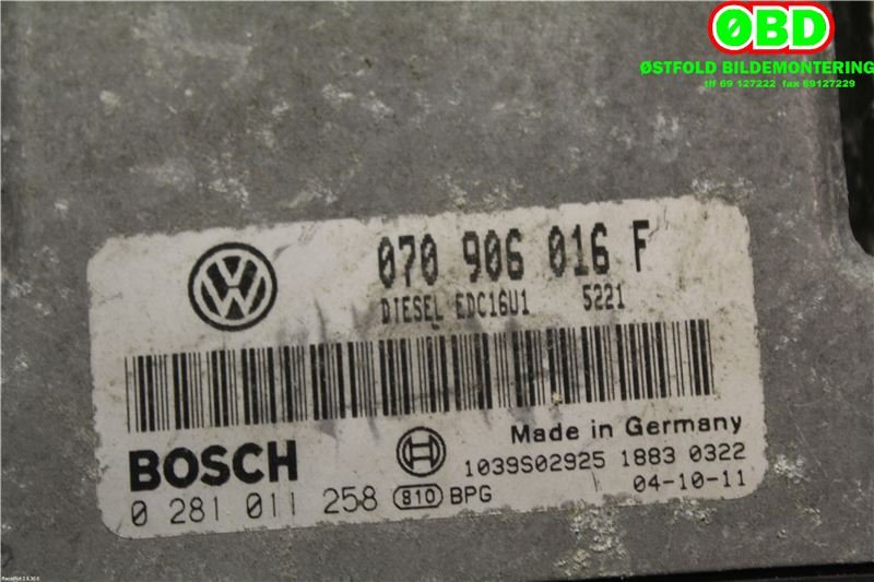 Styreenhet motor til VW Touareg 2003-2007 (Type I, Fase 1)  (VOLKSWAGEN|070 997 016 E|0281011258|070906016F)