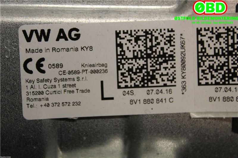 Airbag kne til Audi A3 2016-2020 (Type III, Fase 2) (AUDI|8V1 880 841 C||8V1880841C)