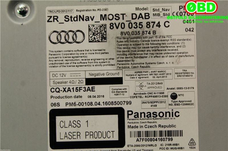 Bilstereo navigasjon til Audi A3 2016-2020 (Type III, Fase 2) (AUDI|8V0 035 874 C||8V0035874C)
