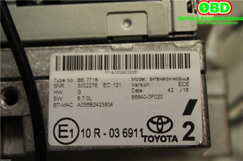 Bilstereo navigasjon til Toyota Auris 2015-2019 (Type II, Fase 2)  (TOYOTA|8614002360||868400F020)