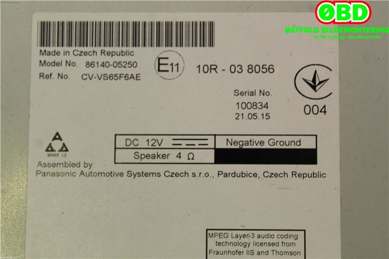 Bilstereo navigasjon til Toyota Avensis 2015-2019 (Type III, Fase 2)  (TOYOTA|8614005250|)