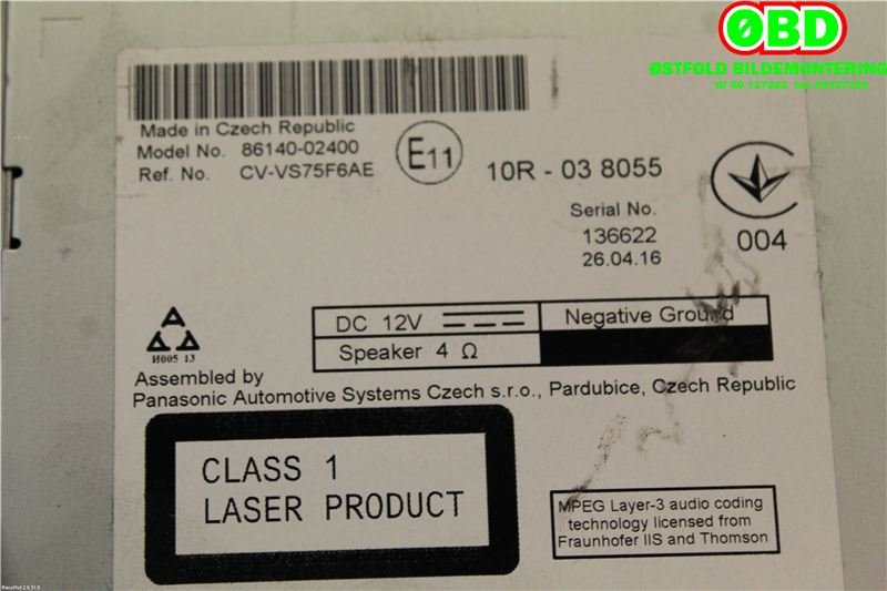 Bilstereo navigasjon til Toyota Auris 2015-2019 (Type II, Fase 2)  (TOYOTA|8614002400|)