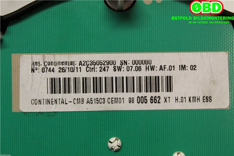 Instrumentpanel til Citroën DS3 2010-2019  (CITROEN|98005662XT|98041227XT)