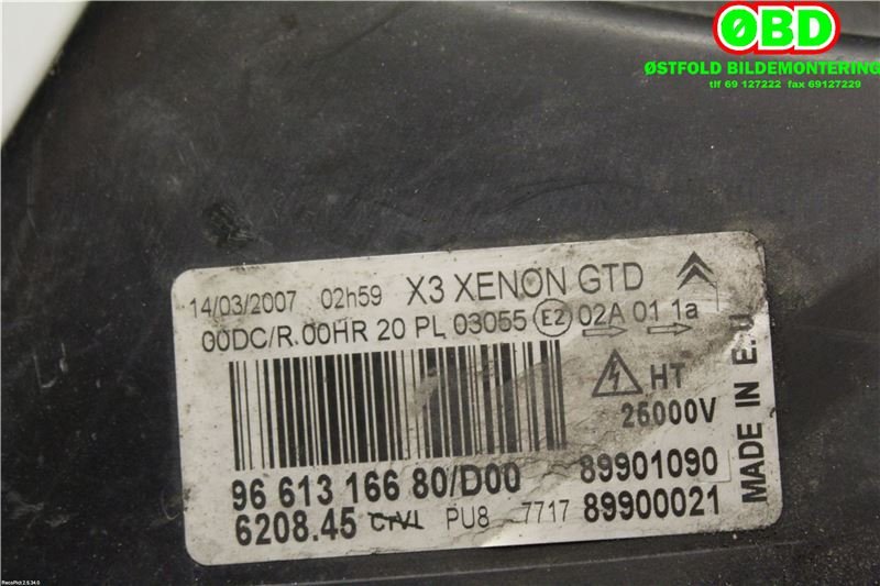 Frontlykt venstre halogen til Citroën C5 2005-2008 (Type I, Fase 2) (CITROEN|6208 45||9661316680)