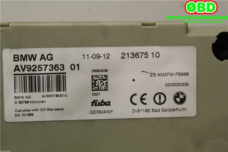 Antenne forsterker til BMW 5-Serie 2010-2017 (F10/F11) (F10/F11) (BMW|65 20 9 346 806|)