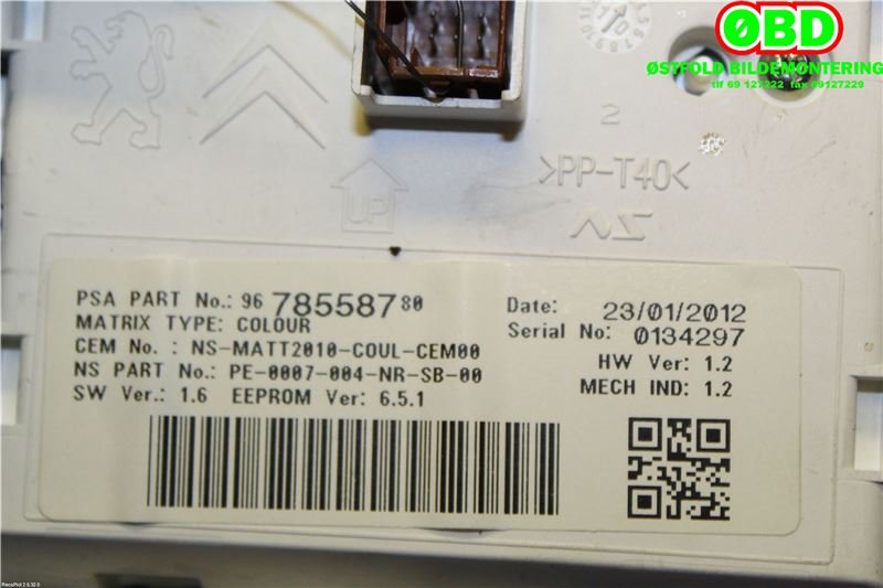 Instrumentpanel til Citroën DS5 2012-2017  (CITROEN|9674576880|9809756380|9678558780)