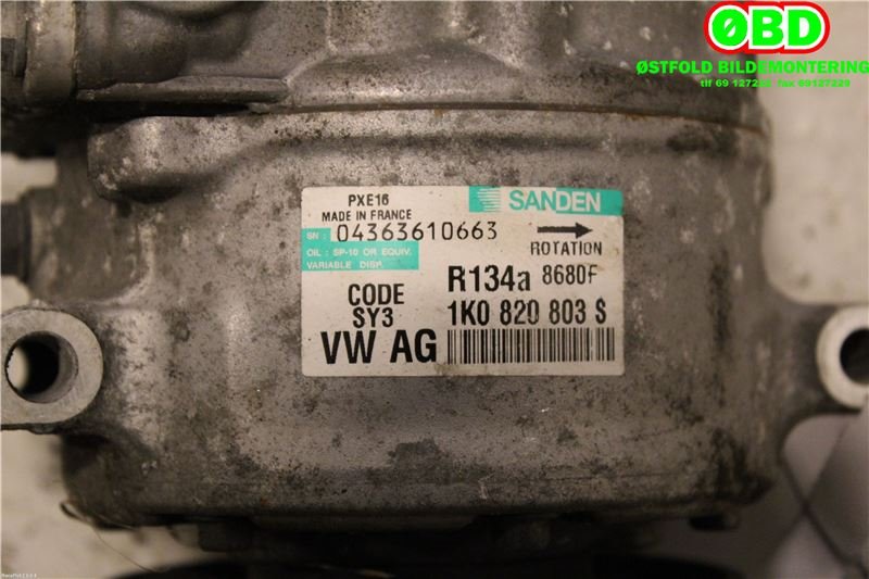Aircondition kompressor til Audi A3 2003-2008 (Type II, Fase 1)  (AUDI|1K0 820 859 F|1K0 820 808 FX|1K0820803S)