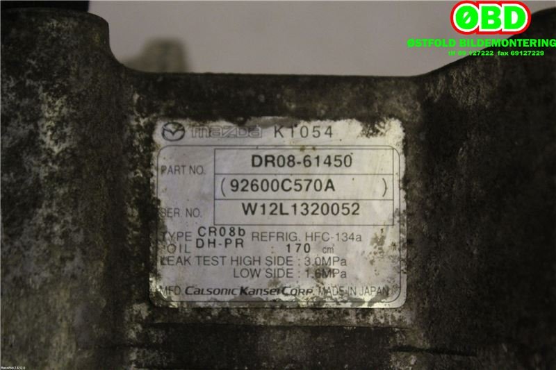 Aircondition kompressor til Mazda 2 2011-2014 (Type II, Fase 2)  (MAZDA|DRZ861450||DR0861450)