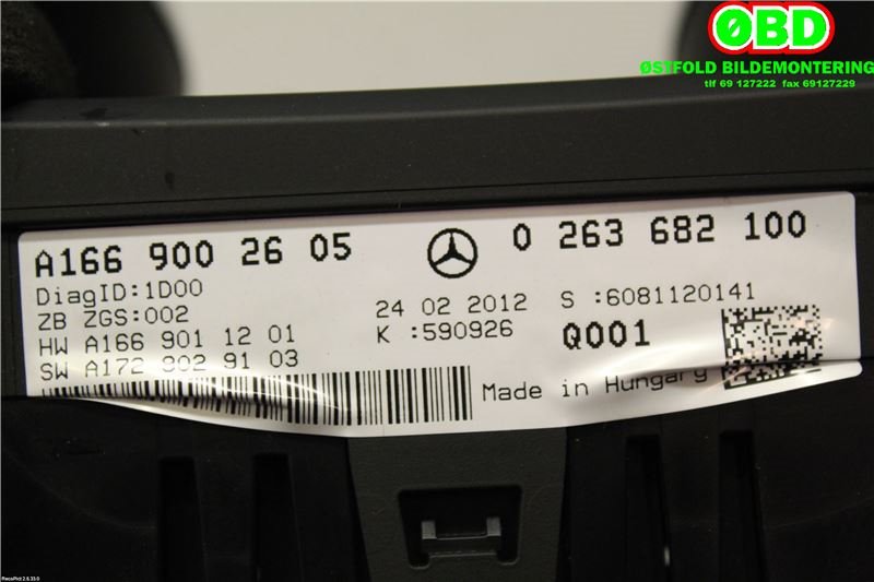 Instrumentpanel til Mercedes ML 2011-2015 (Fase 1) (W166) (W166) (MERCEDES|A 166 900 26 05|A 166 900 86 16|1669002605)