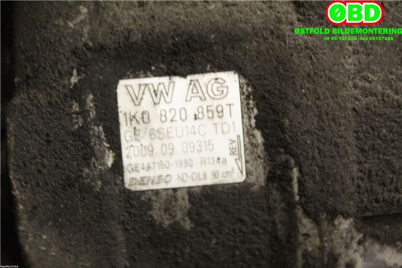 Aircondition kompressor til Škoda Octavia 2009-2013 (Type II, Fase 2) (SKODA|1K0 820 859 T|1K0 820 859 TX|1K0820859T)