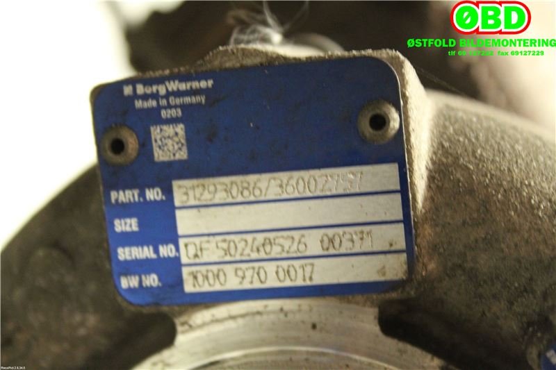 Turbo til Volvo V70 2014-2016 (Type III, Fase 2)  (VOLVO|36012552|36002640|31293086)