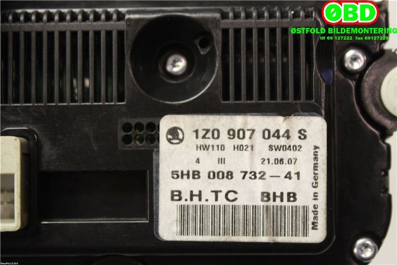 Varmeapparat betjening til Škoda Octavia 2005-2008 (Type II, Fase 1)  (|1Z0907044S)