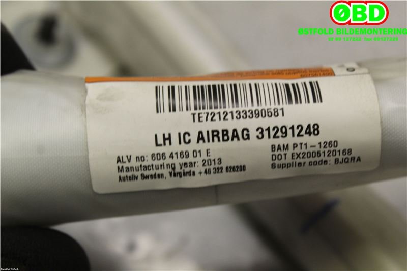 Airbag gardin venstre til Volvo V70 2014-2016 (Type III, Fase 2)  (VOLVO|31250696||31291248)