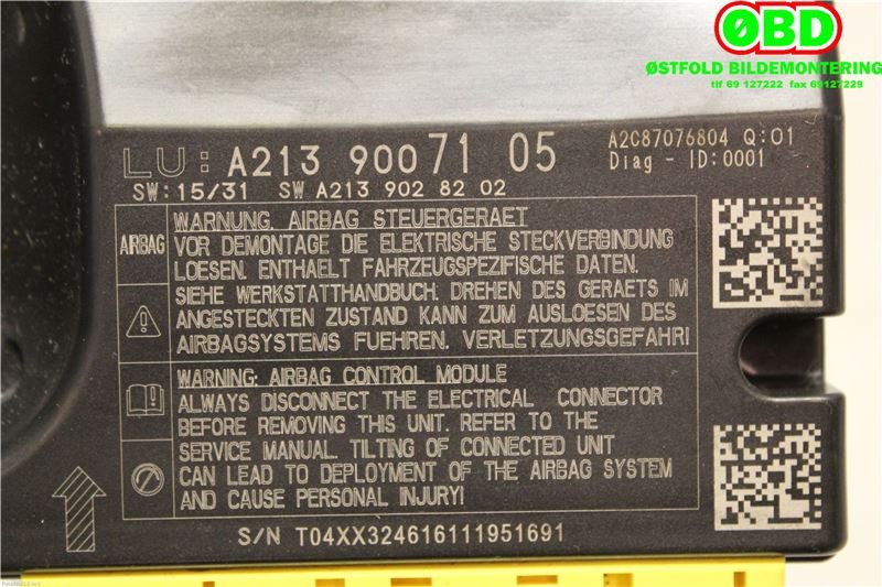 Airbag elektronikk til Mercedes E-Klasse 2016-2023 (W213) (W213) (MERCEDES|A 213 900 71 05|A 213 900 88 28|2139007105)