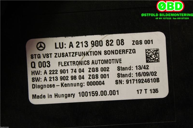 Styreenhet diverse til Mercedes E-Klasse 2016-2023 (W213) (W213) (MERCEDES|A 213 900 82 08|A 213 900 21 13|2139008208)