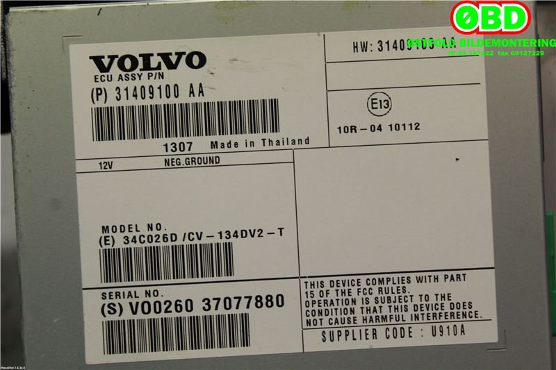 Bilstereo diverse til Volvo XC60 2014-2017 (Type I, Fase 2)  (VOLVO||31409100AA)