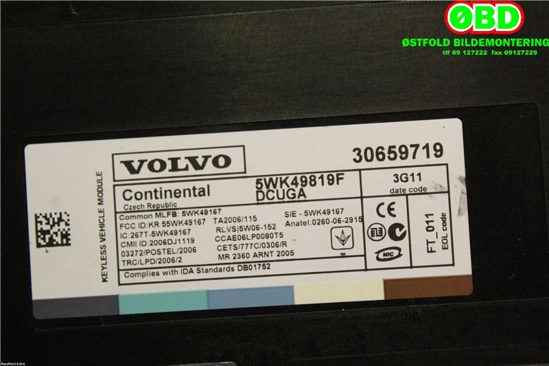 Styreenhet nøkkelfri/keyless til Volvo XC60 2014-2017 (Type I, Fase 2)  (VOLVO|30659958||30659719)