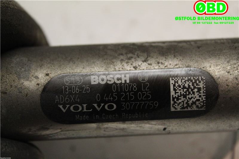 Dyseskinne (fuelrail) til Volvo XC60 2014-2017 (Type I, Fase 2)  (VOLVO|30777759|0445215025)